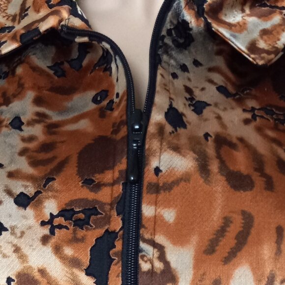 Luxury Lorizoni 100% Silk Blazer Brocade Animal Print Zip Jacket Sz M - Picture 2 of 8